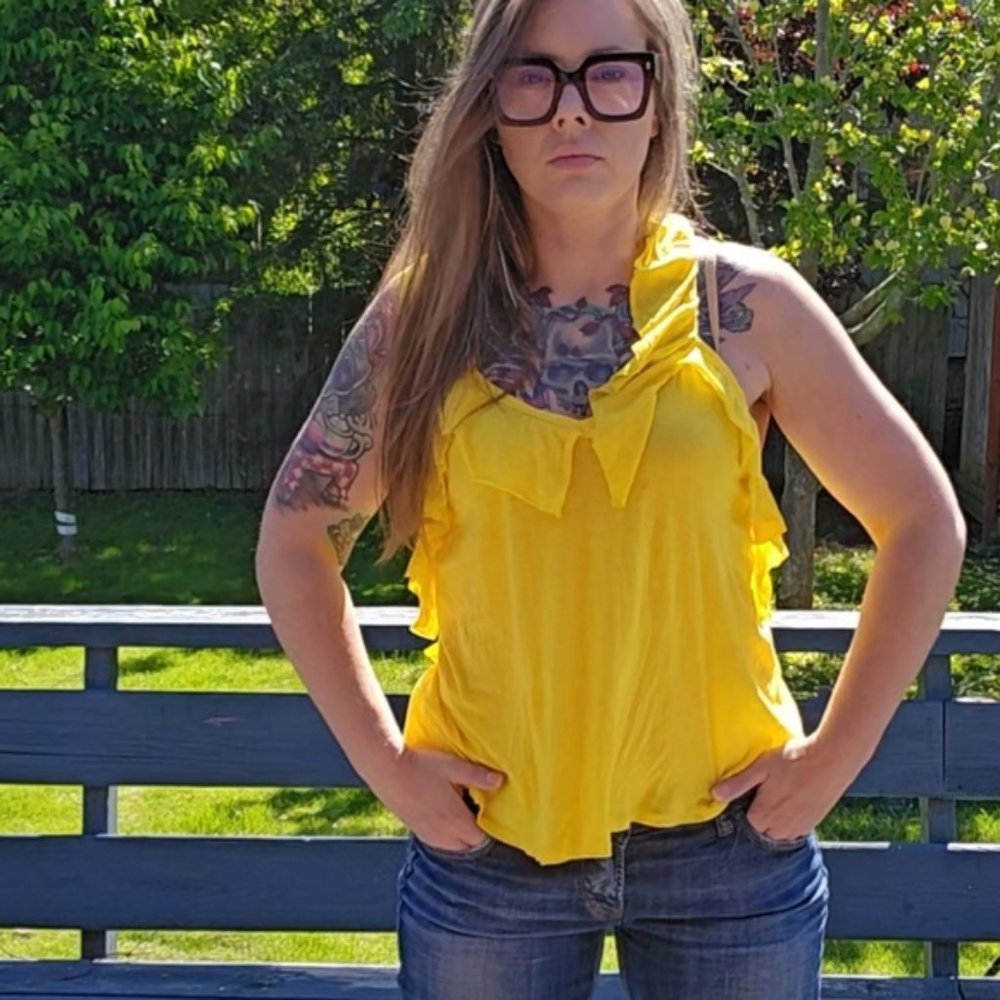 Zara Trafaluc Racerback Ruffled Bright Yellow Boho Western Style Tank La…